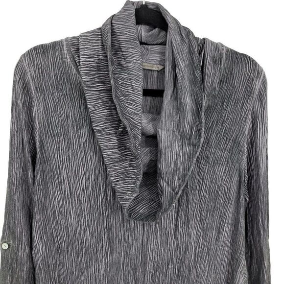 Soft Surroundings Top Tunic Crinkle Gauze Cowl Asymmetrical Tab Sleeve Gray M - Picture 7 of 17
